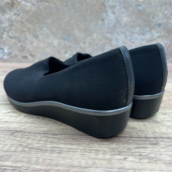 SAS Bliss Womens Shoes Size 7.5 Wide Comfort Black Wedge Slip On Made In USA - Picture 3 of 10
